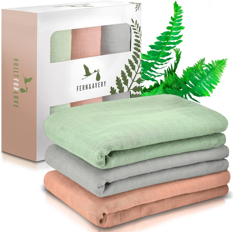 Fern & Avery Organic Receiving Blankets for Boys & Girls - Lightweight Breathable Organic Cotton - Gender Neutral Swaddle Blankets - Sage Theme - Image 1